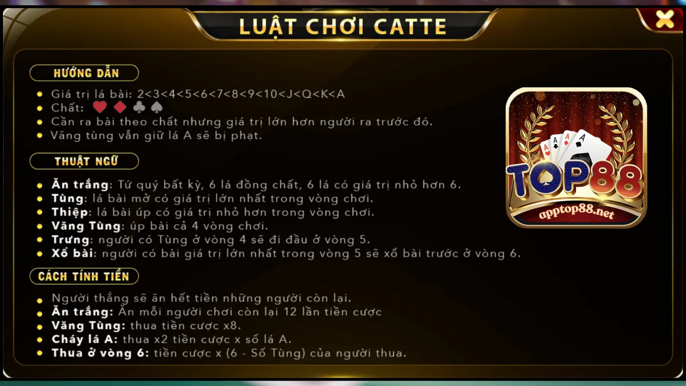 Luật chơi catte top88 đơn giản Luật chơi catte top88 đơn giản