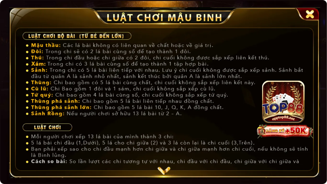 Luật chơi mậu binh Top88 Luật chơi mậu binh Top88