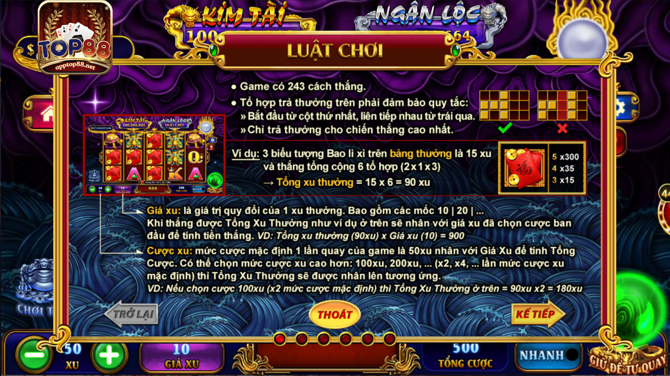 Cách tính tiền thắng cược của Slot game kho tàng ngũ long Top88 Cách tính tiền thắng cược của Slot game kho tàng ngũ long Top88